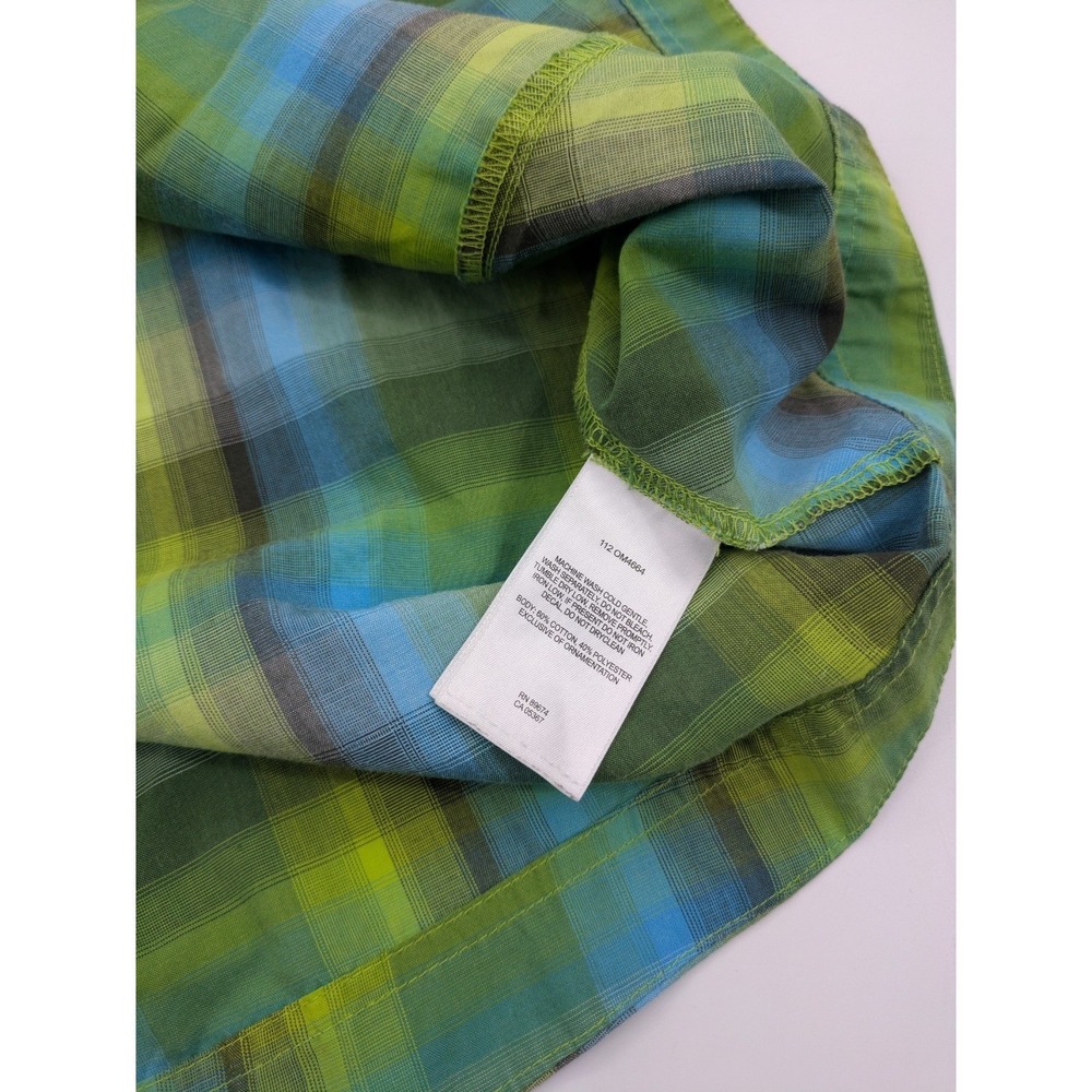 Mountain Hardwear Men's XL Plaid Snap Front Short Sleeve Hiking Shirt Green Blue - Picture 8 of 12